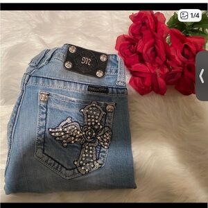 Miss Me Blue Boot Cut Jeans with Cross Embellishment                FOR BRI ONLY